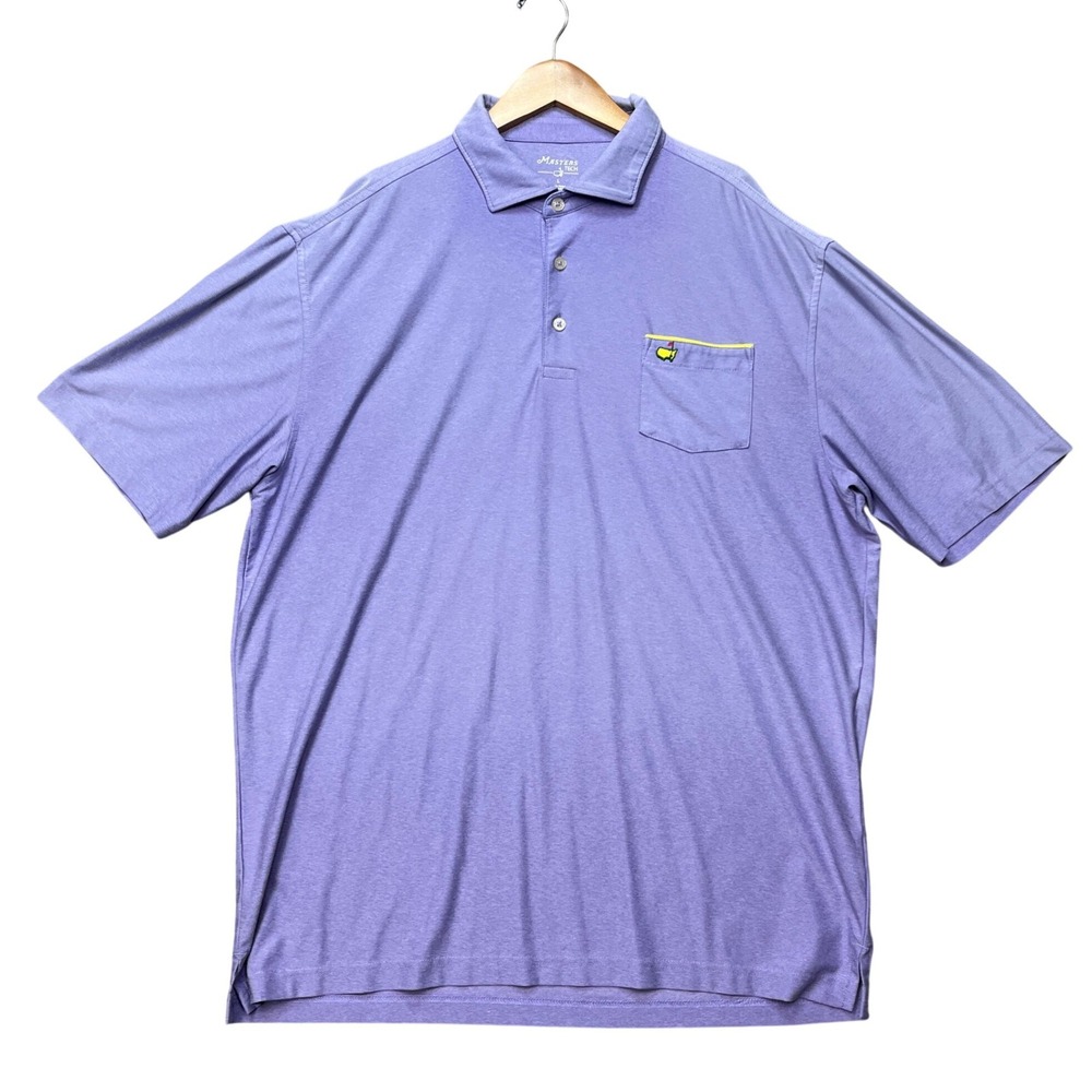Masters Tech Polo Shirt Mens Large Purple Heathered Logo Pocket Performance Golf